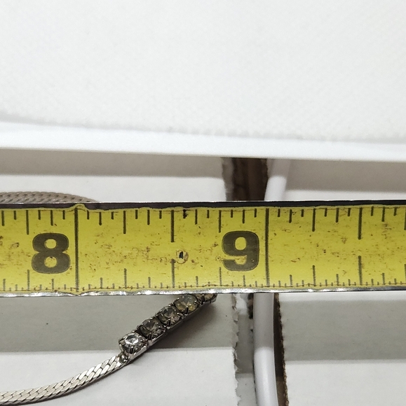 Vintage Art Deco Crystal V Silver Chain Necklace 18" Flat Silver Plated Chain - Picture 5 of 9